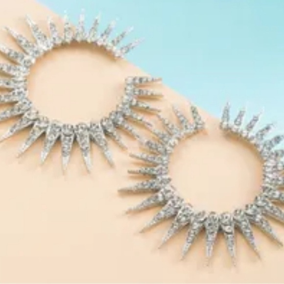 Anthropologie Rhinestone Spike Open Hoop Earrings - Picture 5 of 16